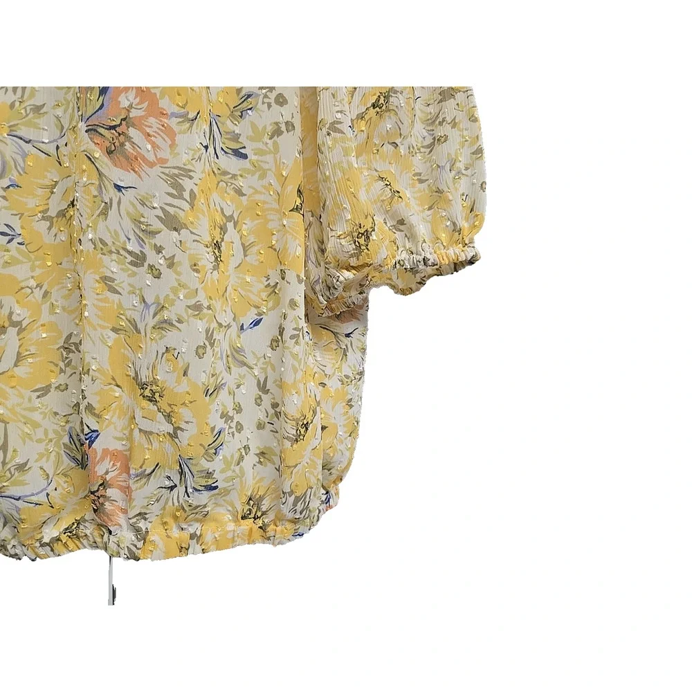 Joie Womens Blouse White Yellow Floral Half Sleeve Smocked Off Shoulder Size M